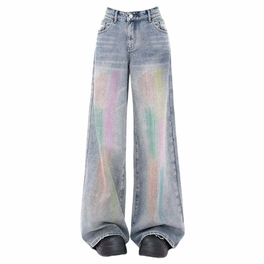 Y2K Vintage Brush Strokes Jeans for Coquette & Grunge Aesthetic Outfits