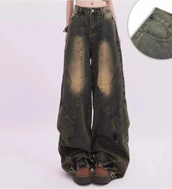 Y2K Vintage Fade Patchwork Jeans for Grunge & Coquette Aesthetic