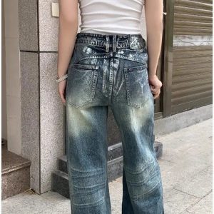 Y2K Vintage Fade Wide-Leg Jeans for Grunge & Coquette Aesthetic Outfits