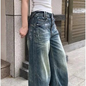 Y2K Vintage Fade Wide-Leg Jeans for Grunge & Coquette Aesthetic Outfits