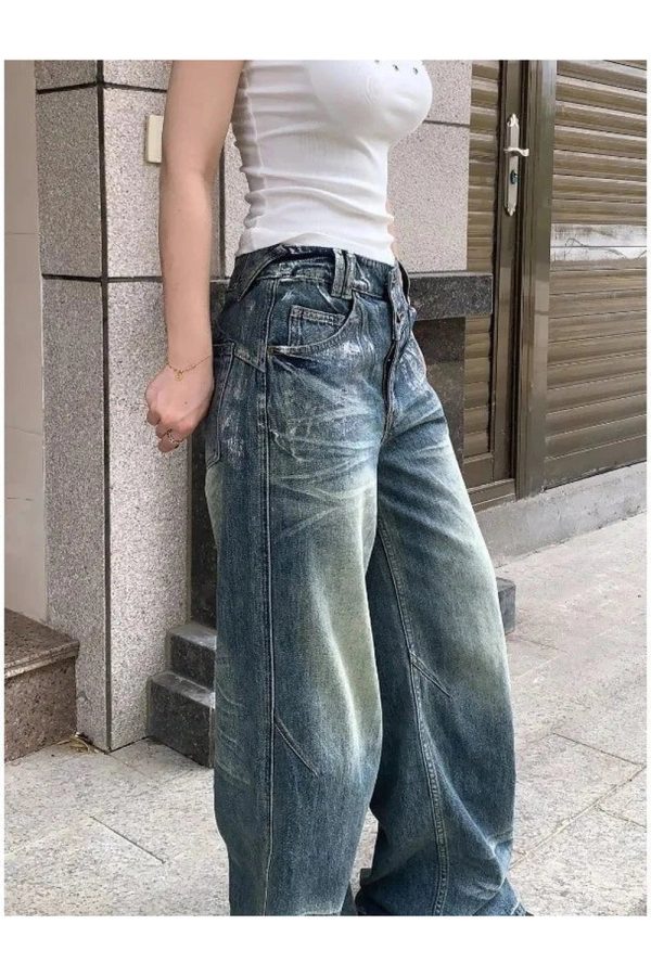 Y2K Vintage Fade Wide-Leg Jeans for Grunge & Coquette Aesthetic Outfits