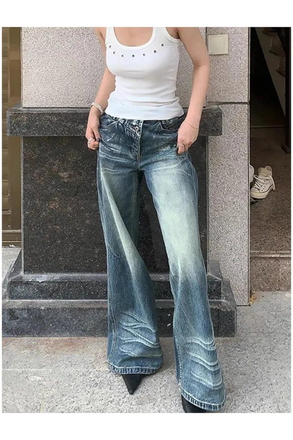 Y2K Vintage Fade Wide-Leg Jeans for Grunge & Coquette Aesthetic Outfits