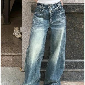 Y2K Vintage Fade Wide-Leg Jeans for Grunge & Coquette Aesthetic Outfits