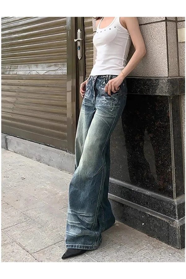 Y2K Vintage Fade Wide-Leg Jeans for Grunge & Coquette Aesthetic Outfits