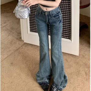 Y2K Vintage Flare Denim Jeans for Coquette & Grunge Aesthetic Outfits