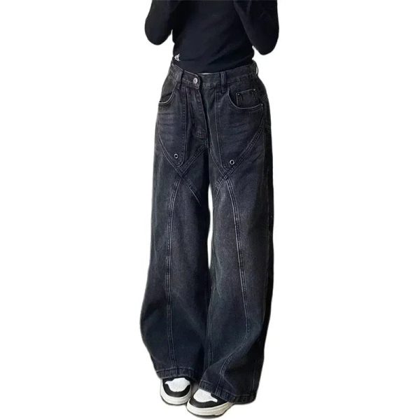 Y2K Vintage Stitch Wide-Leg Jeans for Grunge & Coquette Aesthetic