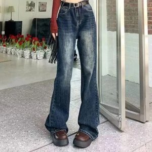 Y2K Vintage Wash Flare Jeans for Coquette & Grunge Aesthetic Outfits