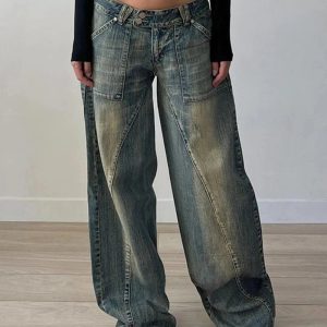 Y2K Vintage Washed Baggy Jeans for Grunge & Coquette Aesthetic Looks