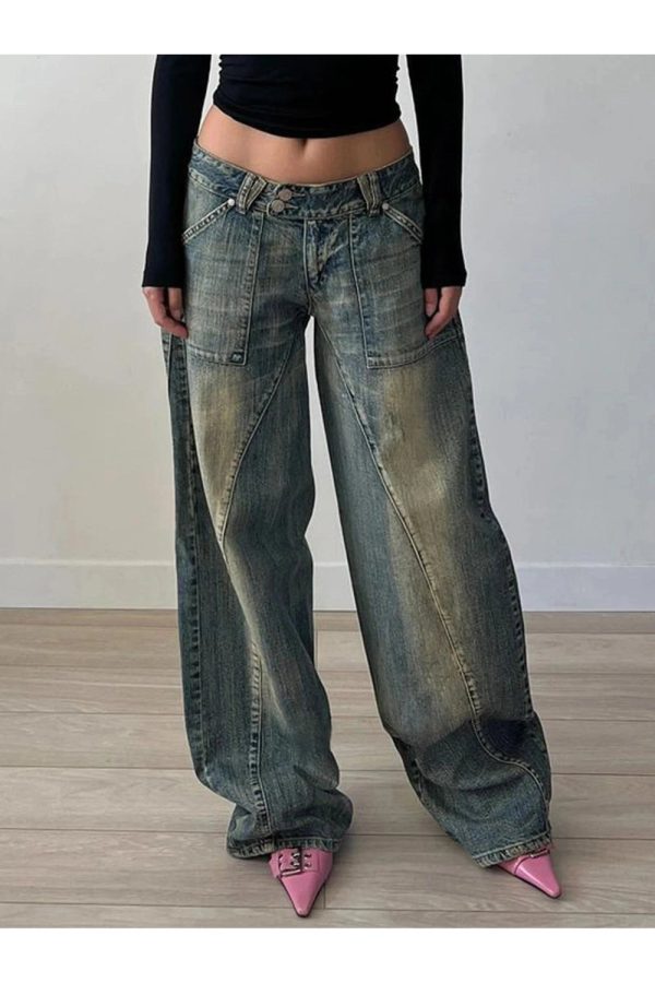 Y2K Vintage Washed Baggy Jeans for Grunge & Coquette Aesthetic Looks