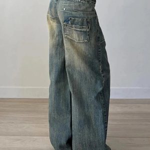 Y2K Vintage Washed Baggy Jeans for Grunge & Coquette Aesthetic Looks