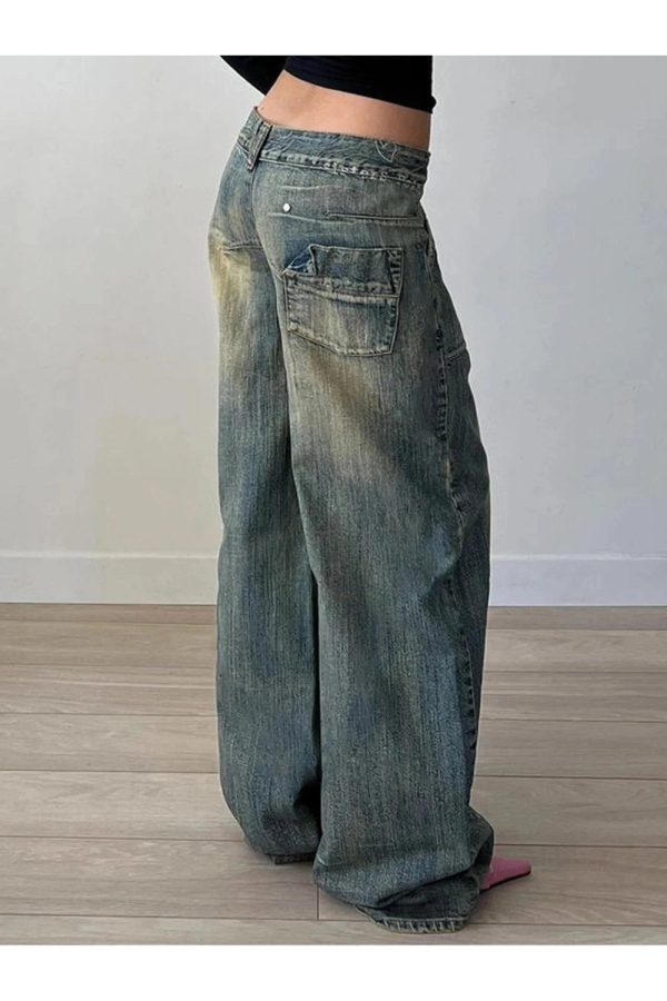 Y2K Vintage Washed Baggy Jeans for Grunge & Coquette Aesthetic Looks