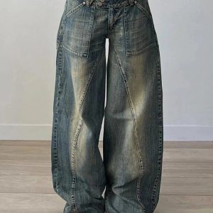 Y2K Vintage Washed Baggy Jeans for Grunge & Coquette Aesthetic Looks