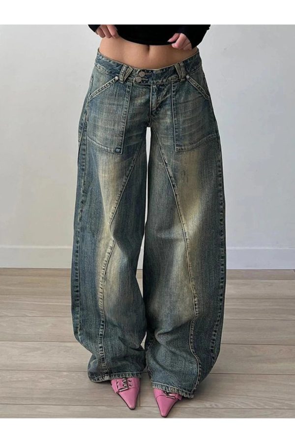 Y2K Vintage Washed Baggy Jeans for Grunge & Coquette Aesthetic Looks