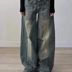 Y2K Vintage Washed Baggy Jeans for Grunge & Coquette Aesthetic Looks