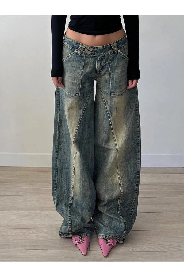 Y2K Vintage Washed Baggy Jeans for Grunge & Coquette Aesthetic Looks