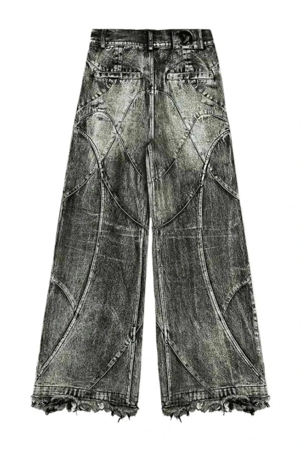 Y2K Vintage Washed Patchwork Jeans for Grunge & Coquette Aesthetic