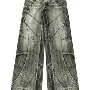 Y2K Vintage Washed Patchwork Jeans for Grunge & Coquette Aesthetic