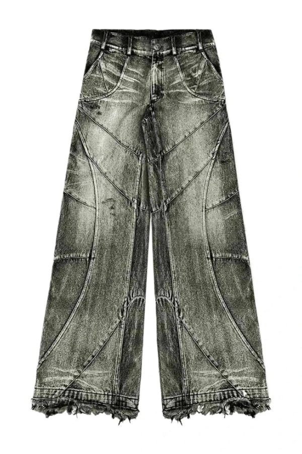 Y2K Vintage Washed Patchwork Jeans for Grunge & Coquette Aesthetic