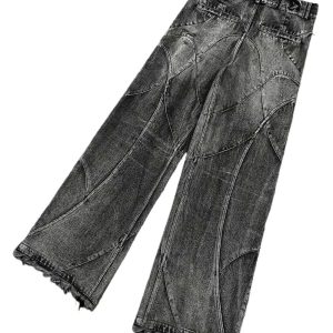 Y2K Vintage Washed Patchwork Jeans for Grunge & Coquette Aesthetic