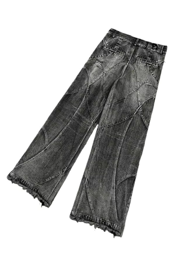 Y2K Vintage Washed Patchwork Jeans for Grunge & Coquette Aesthetic